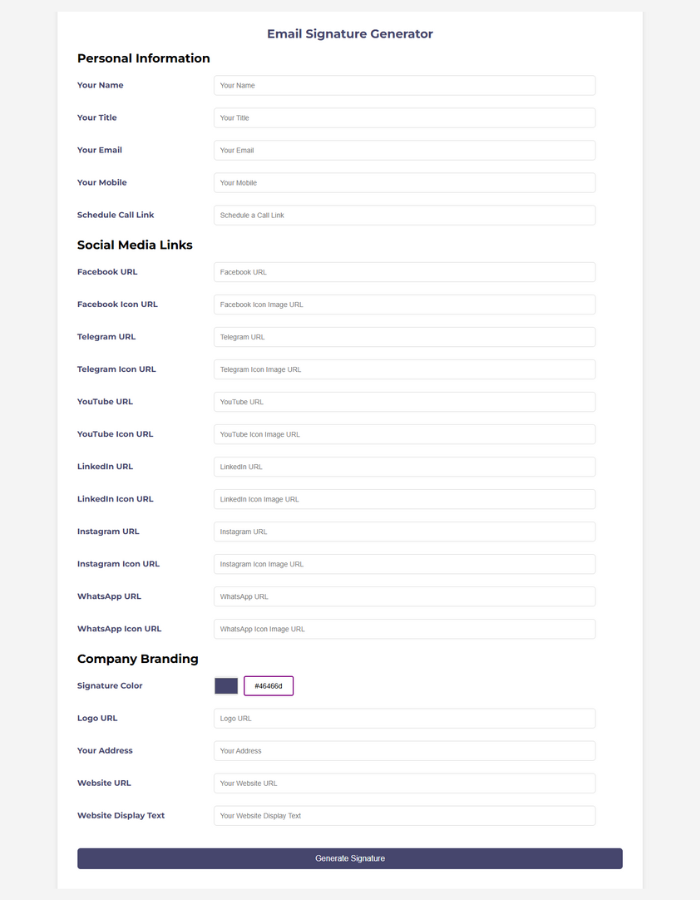 Clickable Email Signature Generator php